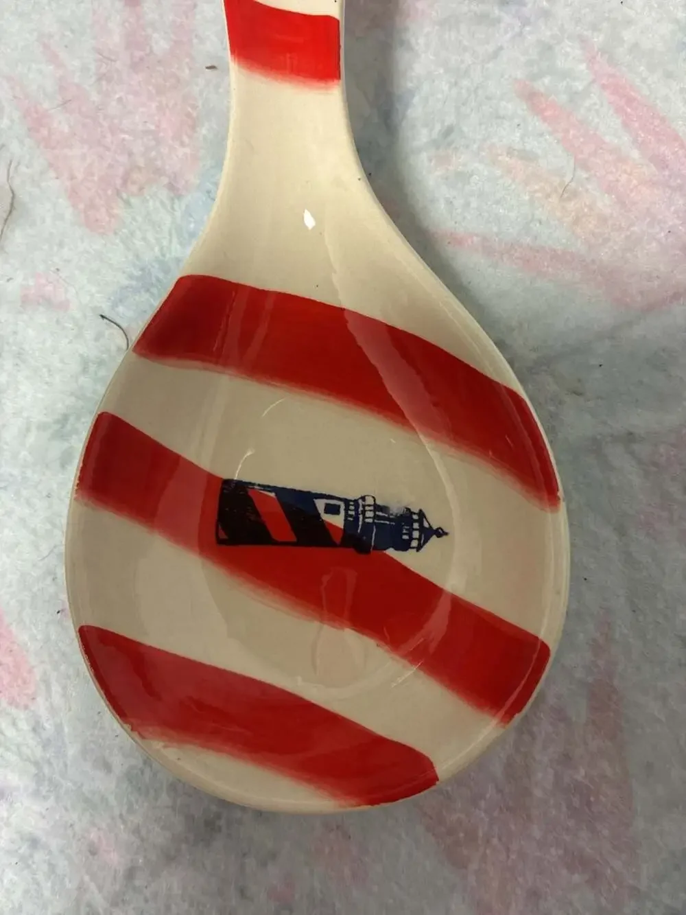 Nautical Signature Housewares Incorporated Stoneware Spoon Rest Red Stripes and